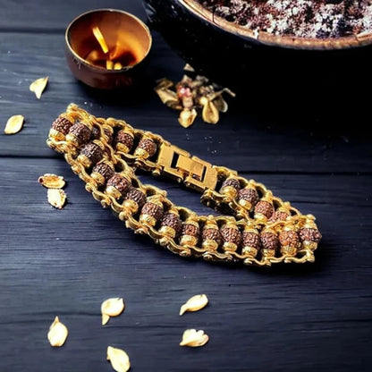 Original 5 Mukhi Modern Rudraksha Bracelet With Gold Plating.